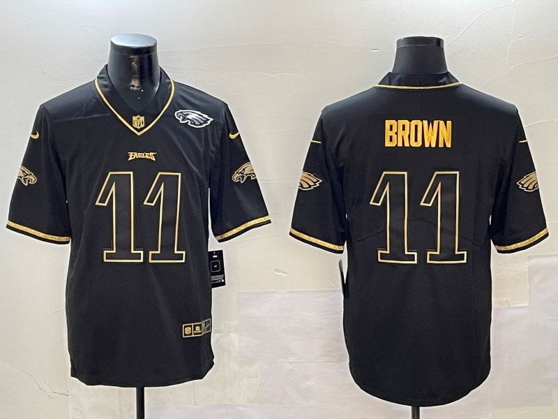 Men Philadelphia Eagles #11 Brown Black Gold Throwback 2024 Nike Limited NFL Jersey style 3